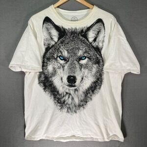 DOM Graphic Wolf Print T Shirt Men's‎ 2XL White 100% Cotton Short Sleeve